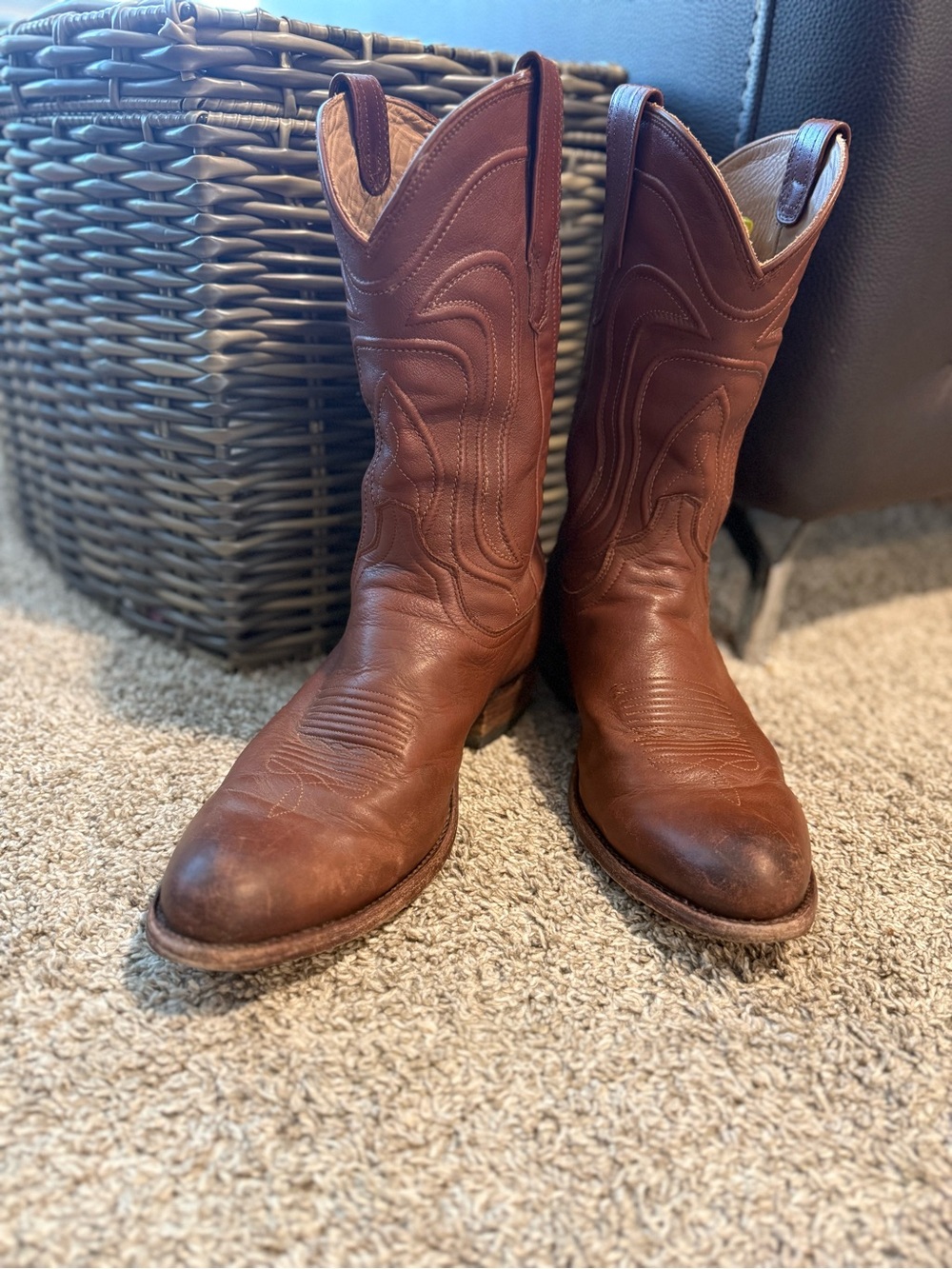 Tecovas Chestnut Brown Leather Western Boots with Stitched Vamp